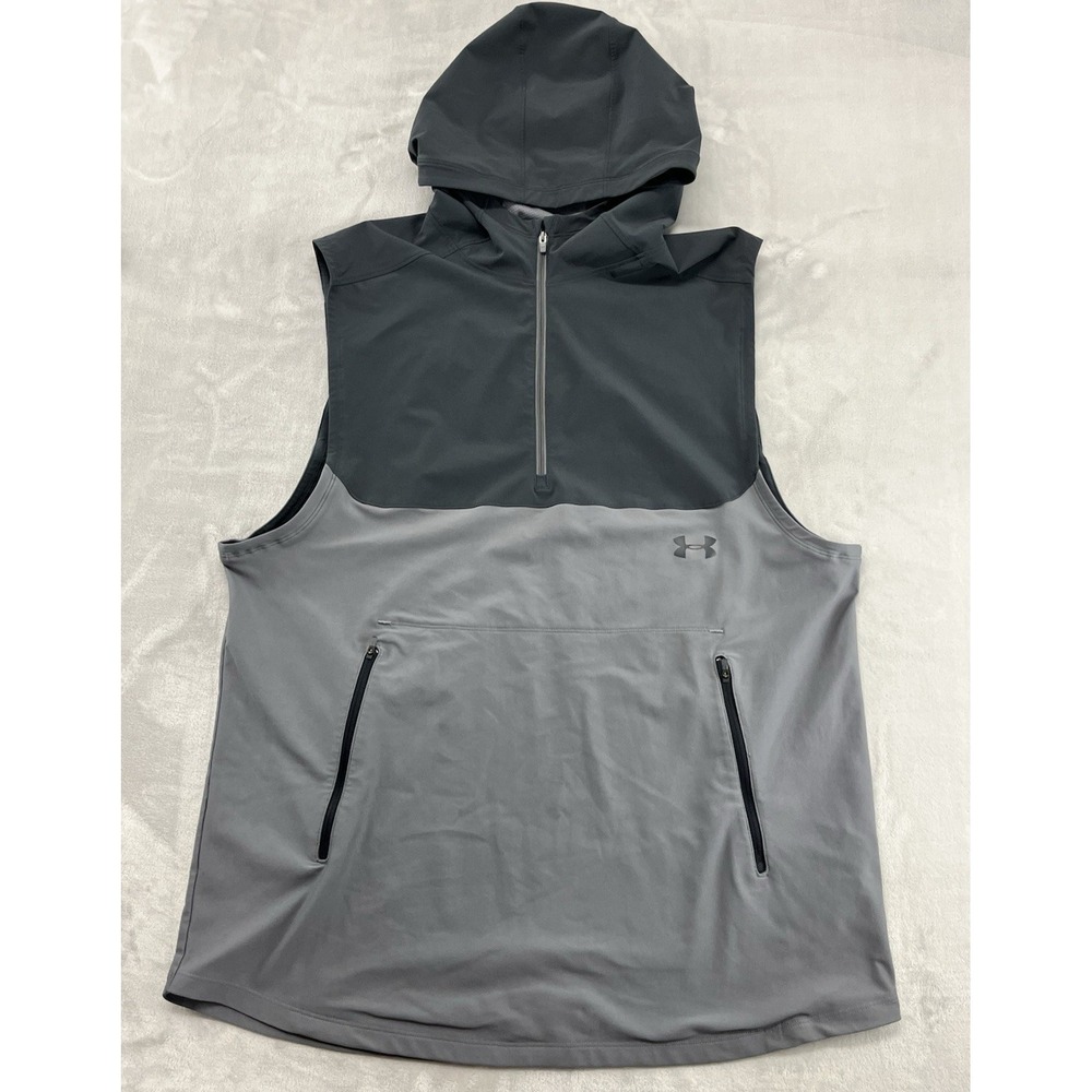 Under Armour Threadborne Hoodie Men 2XL Gray Sleeveless 1/4 Zip HeatGear Exc